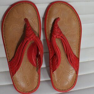 Born Women's Trang Natural Red Flat Leather flip flop Summer Sandals size 7/38